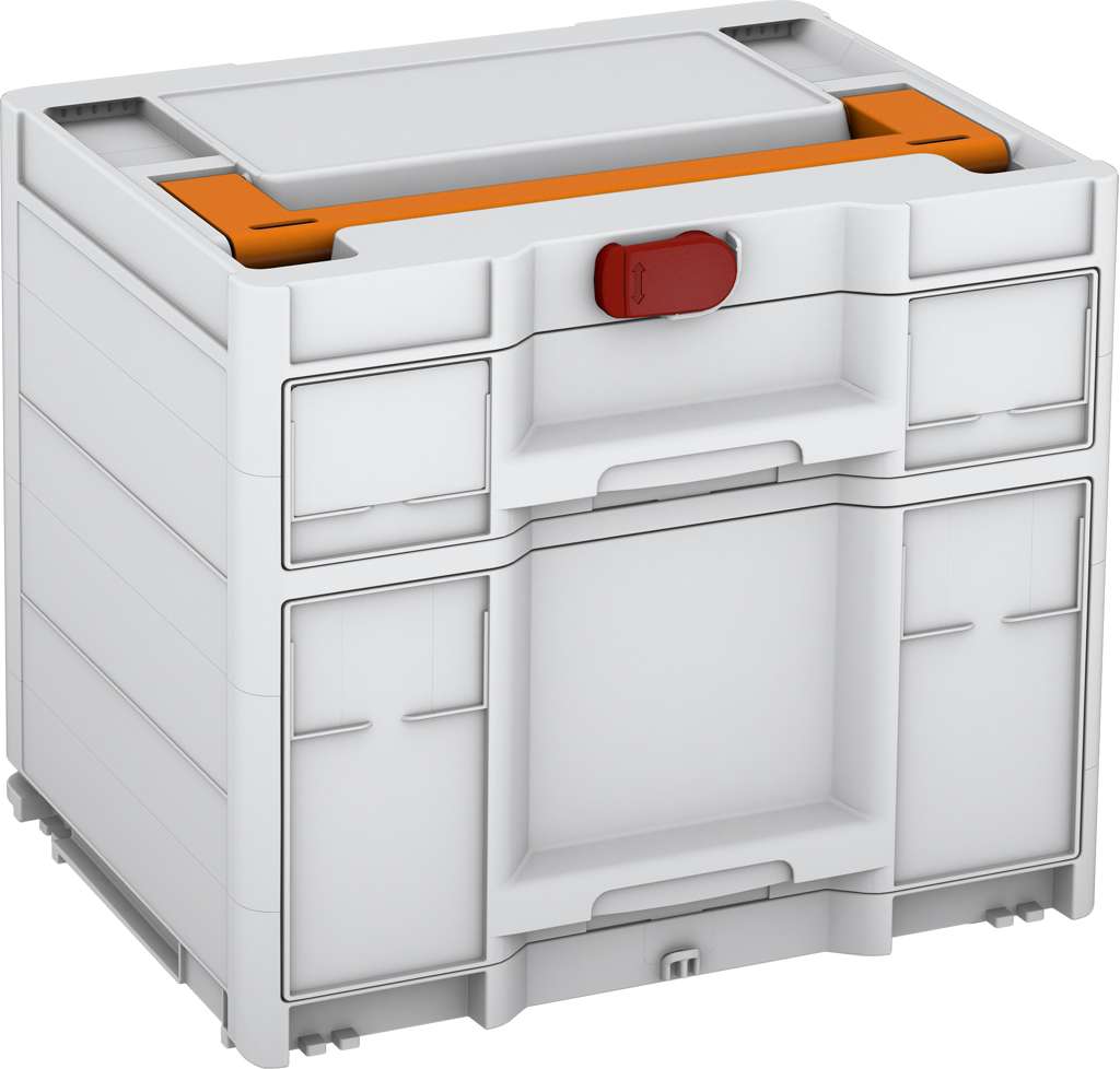 Systainer³ Sortainer/2 M 337, Light Grey with Deep Orange lid handle and Carmine Red catches
