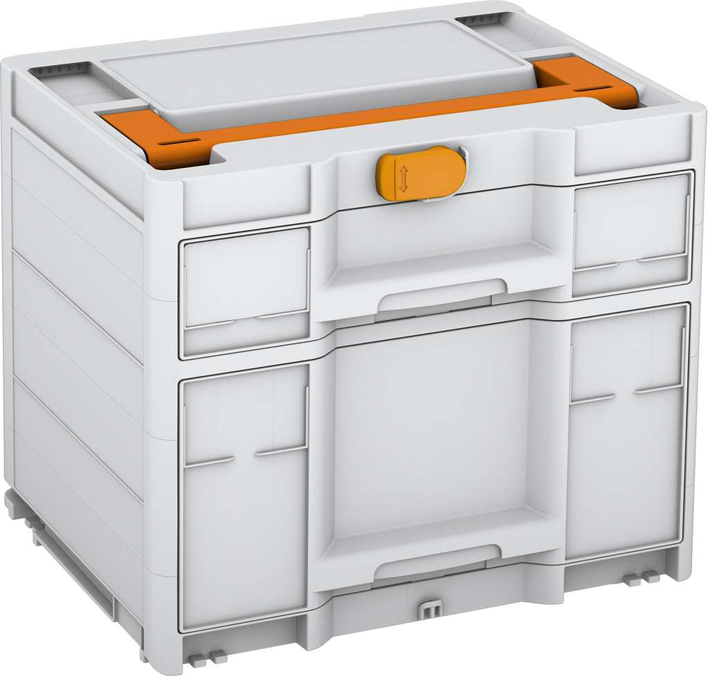 Systainer³ Sortainer/2 M 337, Light Grey with Deep Orange lid handle and Daffodil Yellow catches