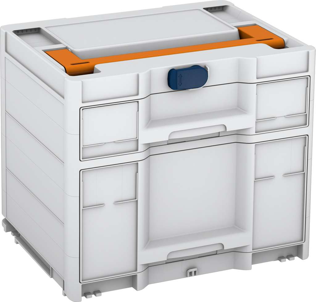 Systainer³ Sortainer/2 M 337, Light Grey with Deep Orange lid handle and Sapphire Blue catches