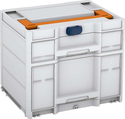 Systainer³ Sortainer/2 M 337, Light Grey with Deep Orange lid handle and Sapphire Blue catches