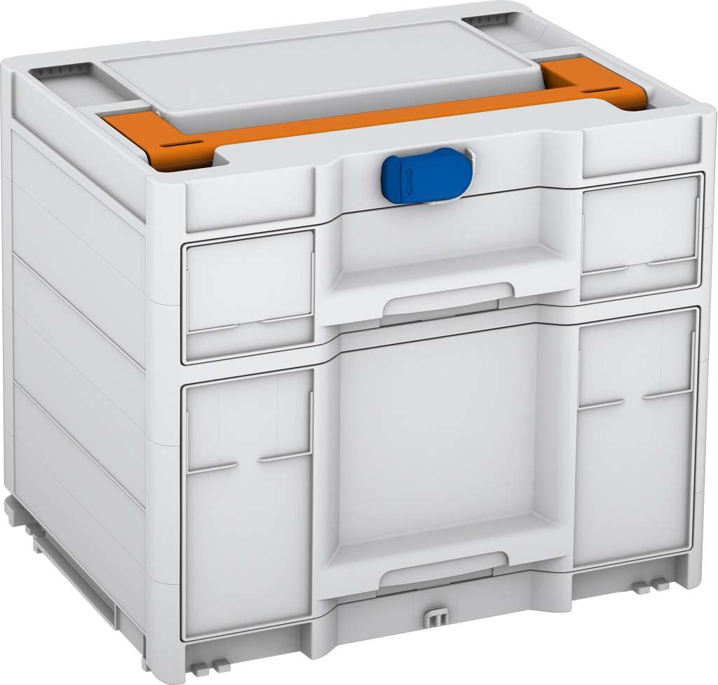 Systainer³ Sortainer/2 M 337, Light Grey with Deep Orange lid handle and Signal Blue catches