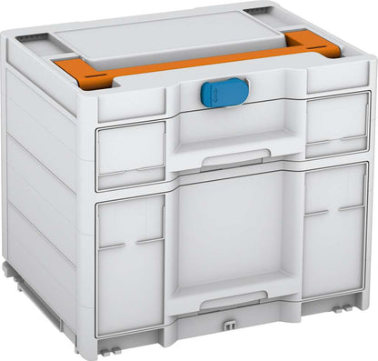 Systainer³ Sortainer/2 M 337, Light Grey with Deep Orange lid handle and Sky Blue catches