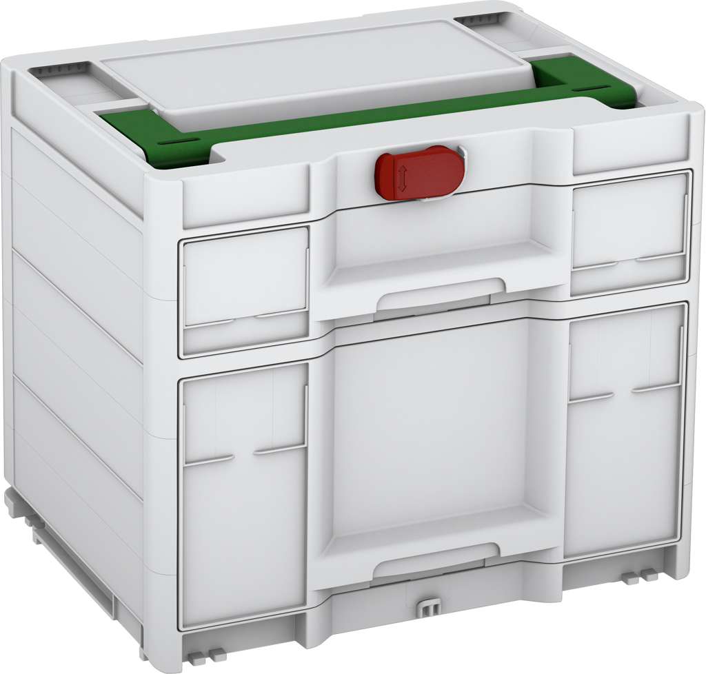 Systainer³ Sortainer/2 M 337, Light Grey with Emerald Green lid handle and Carmine Red catches