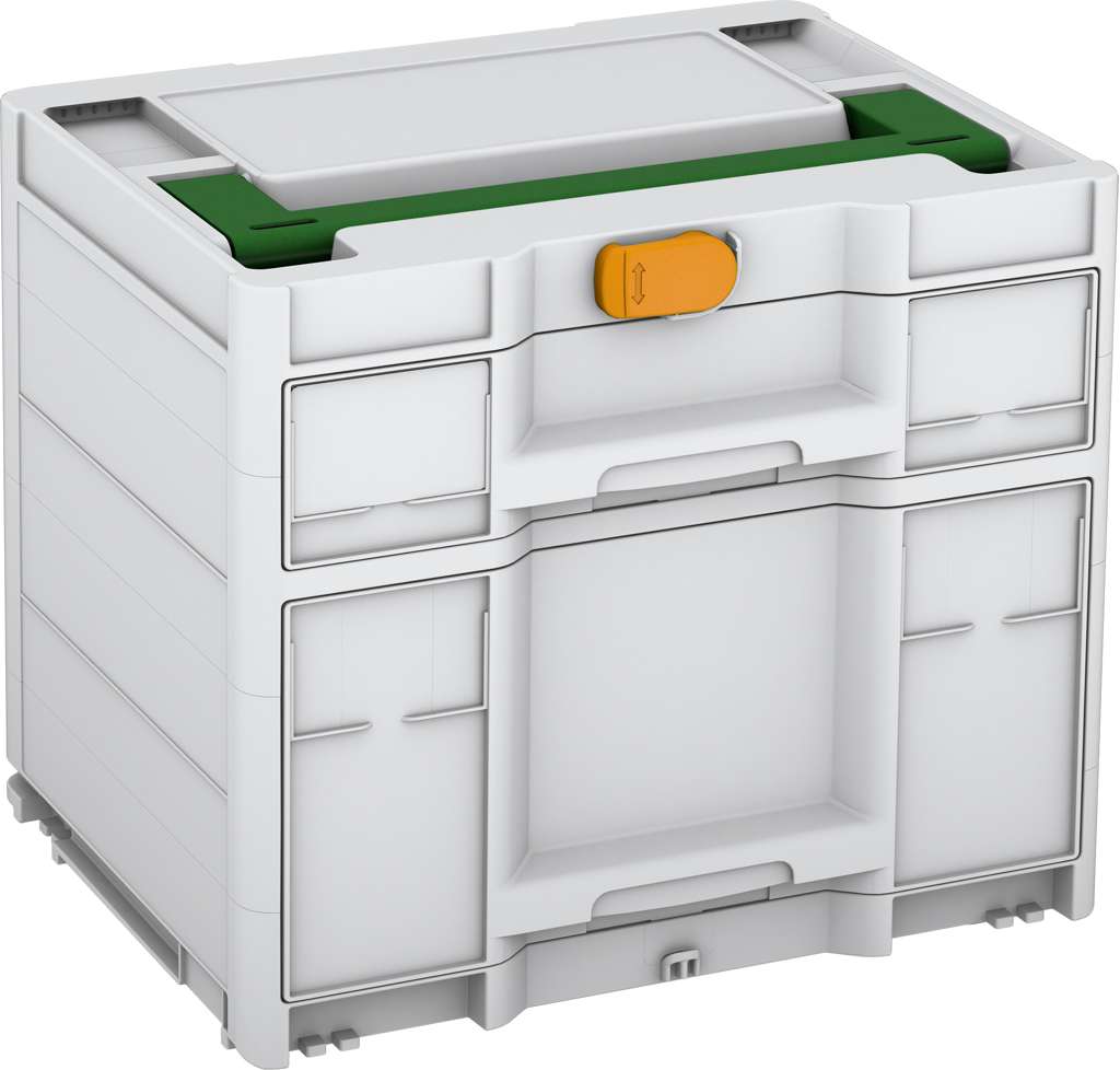 Systainer³ Sortainer/2 M 337, Light Grey with Emerald Green lid handle and Daffodil Yellow catches