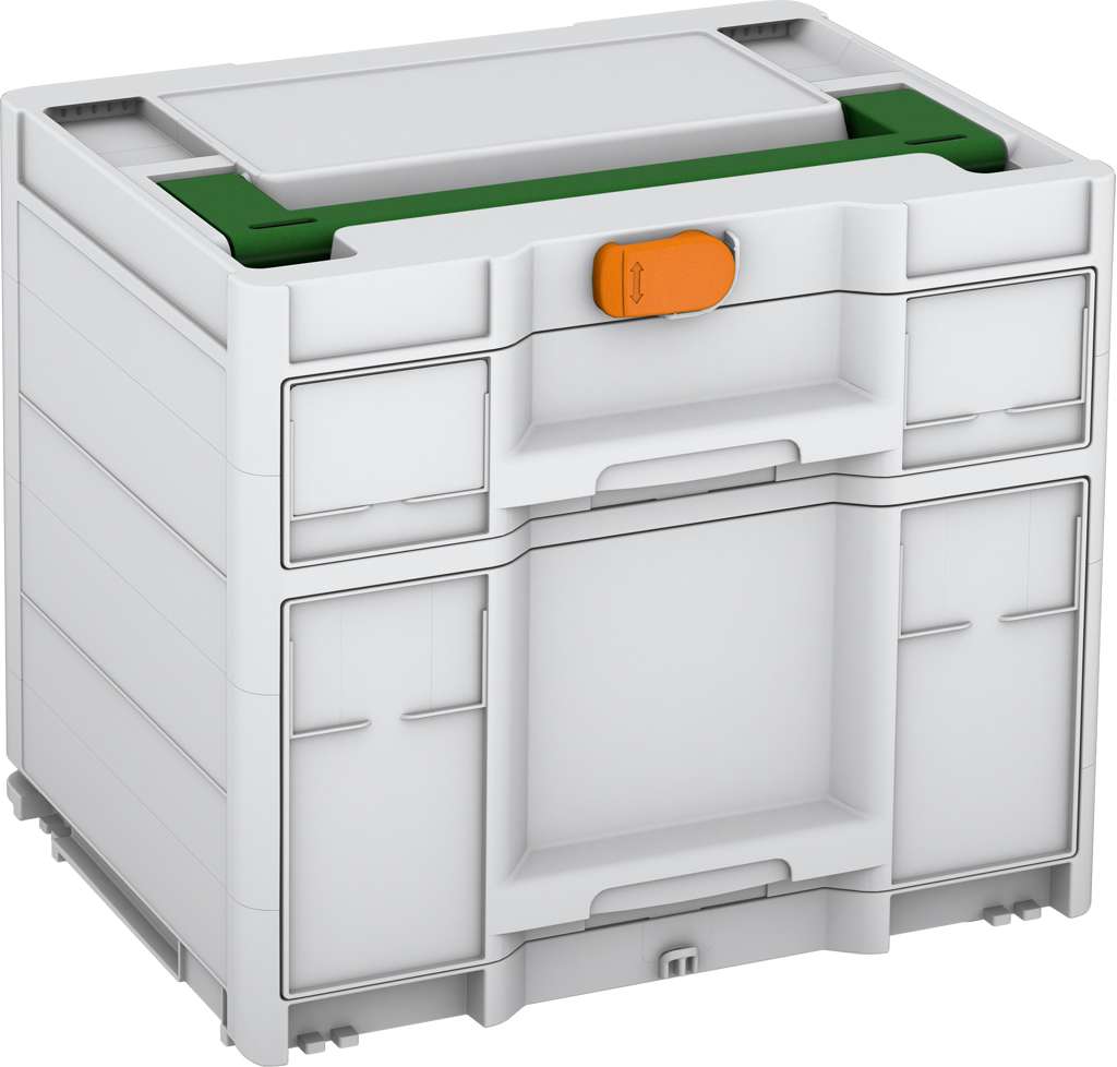 Systainer³ Sortainer/2 M 337, Light Grey with Emerald Green lid handle and Deep Orange catches