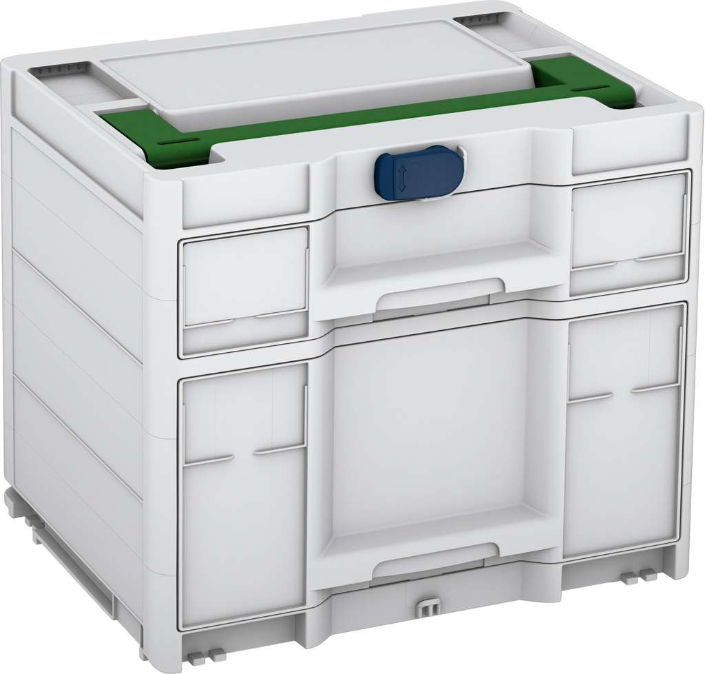 Systainer³ Sortainer/2 M 337, Light Grey with Emerald Green lid handle and Sapphire Blue catches
