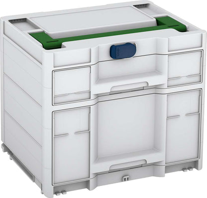 Systainer³ Sortainer/2 M 337, Light Grey with Emerald Green lid handle and Sapphire Blue catches