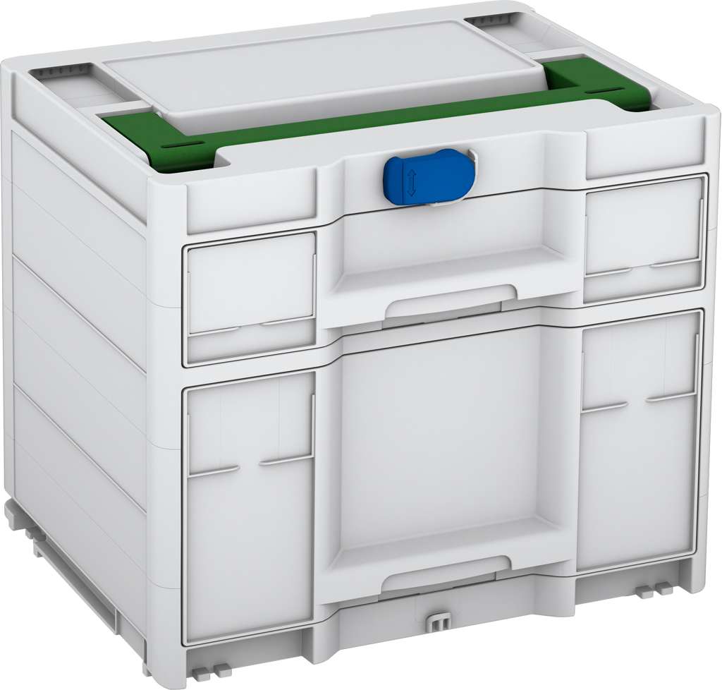 Systainer³ Sortainer/2 M 337, Light Grey with Emerald Green lid handle and Signal Blue catches