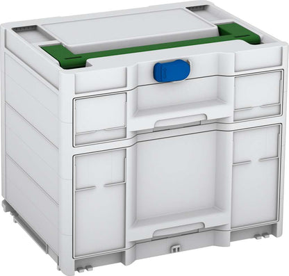 Systainer³ Sortainer/2 M 337, Light Grey with Emerald Green lid handle and Signal Blue catches
