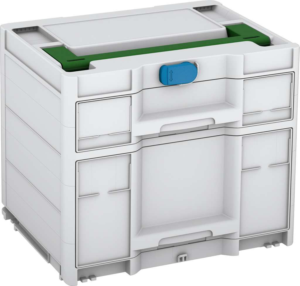 Systainer³ Sortainer/2 M 337, Light Grey with Emerald Green lid handle and Sky Blue catches