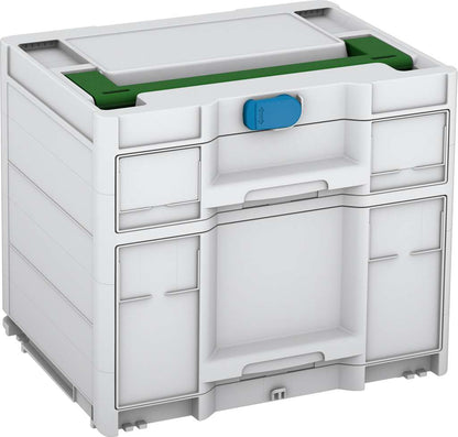 Systainer³ Sortainer/2 M 337, Light Grey with Emerald Green lid handle and Sky Blue catches