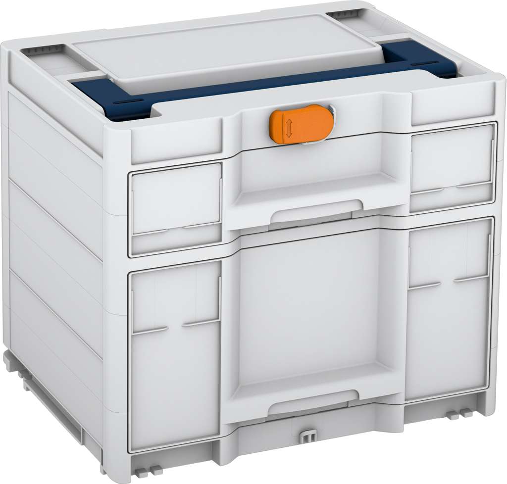 Systainer³ Sortainer/2 M 337, Light Grey with Sapphire Blue lid handle and Deep Orange catches