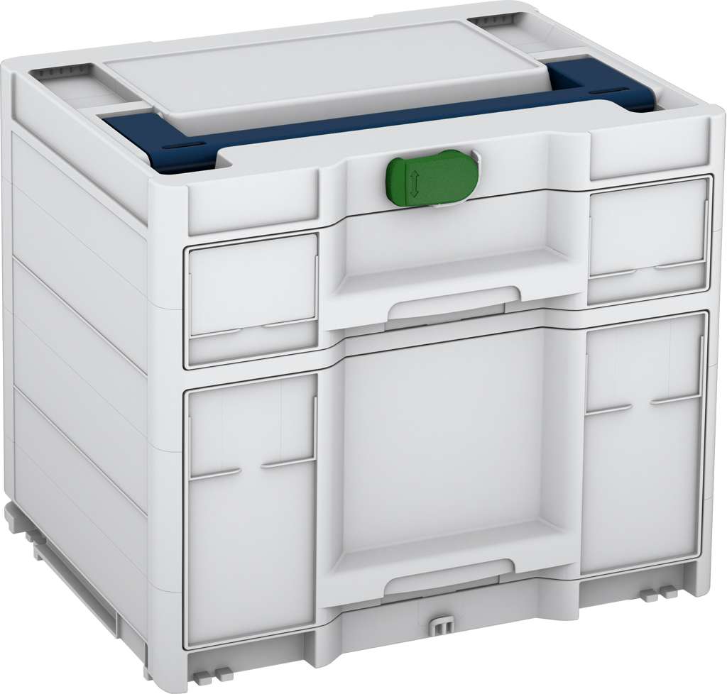 Systainer³ Sortainer/2 M 337, Light Grey with Sapphire Blue lid handle and Emerald Green catches