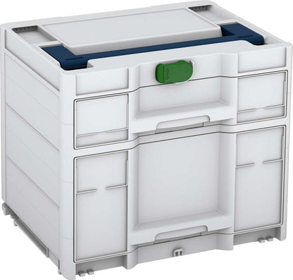 Systainer³ Sortainer/2 M 337, Light Grey with Sapphire Blue lid handle and Emerald Green catches