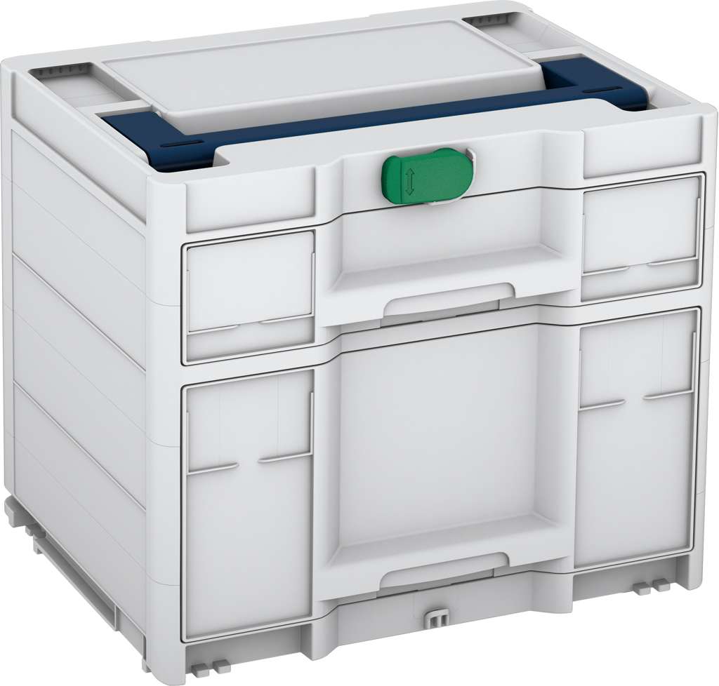 Systainer³ Sortainer/2 M 337, Light Grey with Sapphire Blue lid handle and Signal Green catches