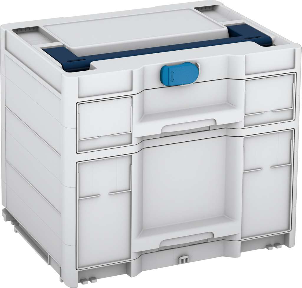 Systainer³ Sortainer/2 M 337, Light Grey with Sapphire Blue lid handle and Sky Blue catches