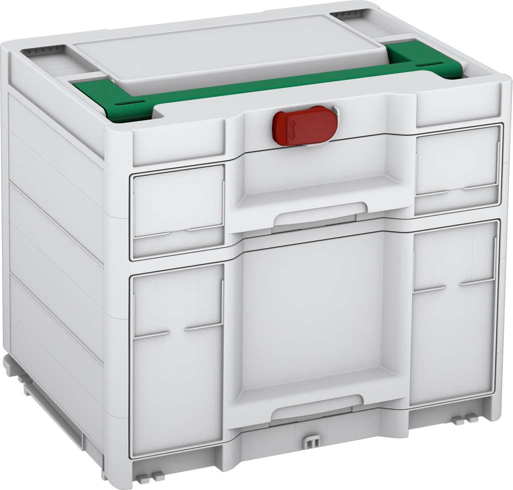 Systainer³ Sortainer/2 M 337, Light Grey with Signal Green lid handle and Carmine Red catches