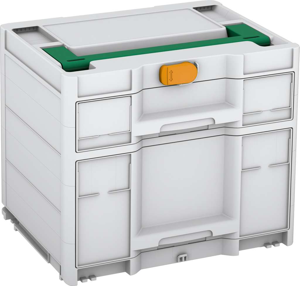 Systainer³ Sortainer/2 M 337, Light Grey with Signal Green lid handle and Daffodil Yellow catches