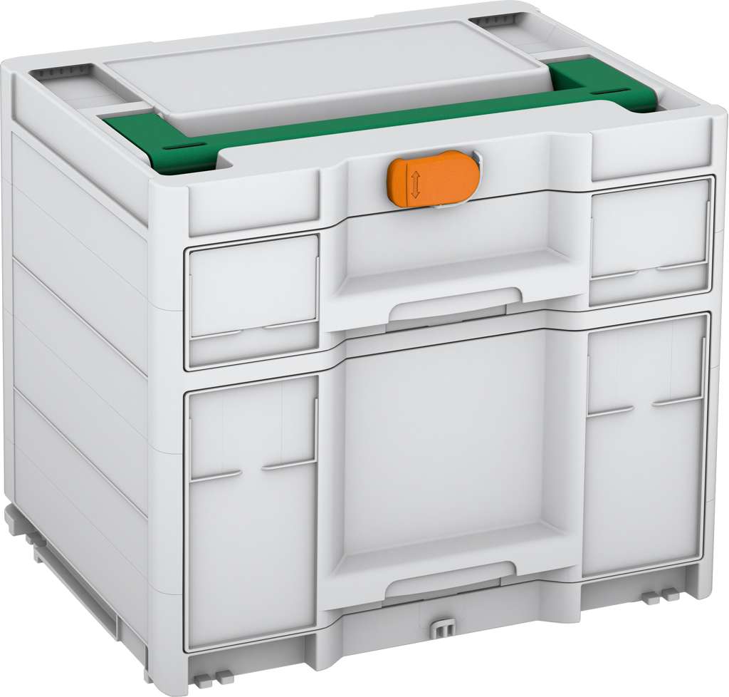 Systainer³ Sortainer/2 M 337, Light Grey with Signal Green lid handle and Deep Orange catches