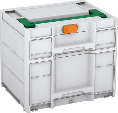 Systainer³ Sortainer/2 M 337, Light Grey with Signal Green lid handle and Deep Orange catches