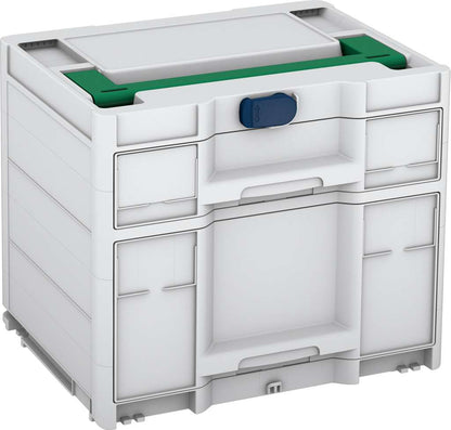 Systainer³ Sortainer/2 M 337, Light Grey with Signal Green lid handle and Sapphire Blue catches