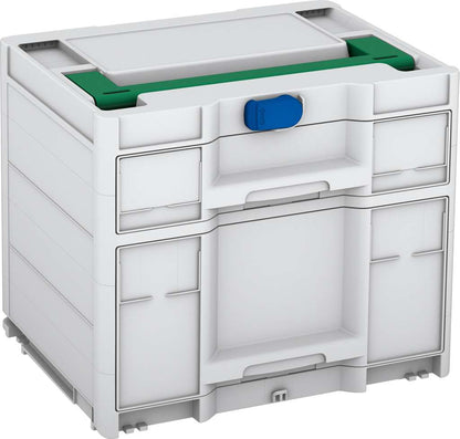 Systainer³ Sortainer/2 M 337, Light Grey with Signal Green lid handle and Signal Blue catches
