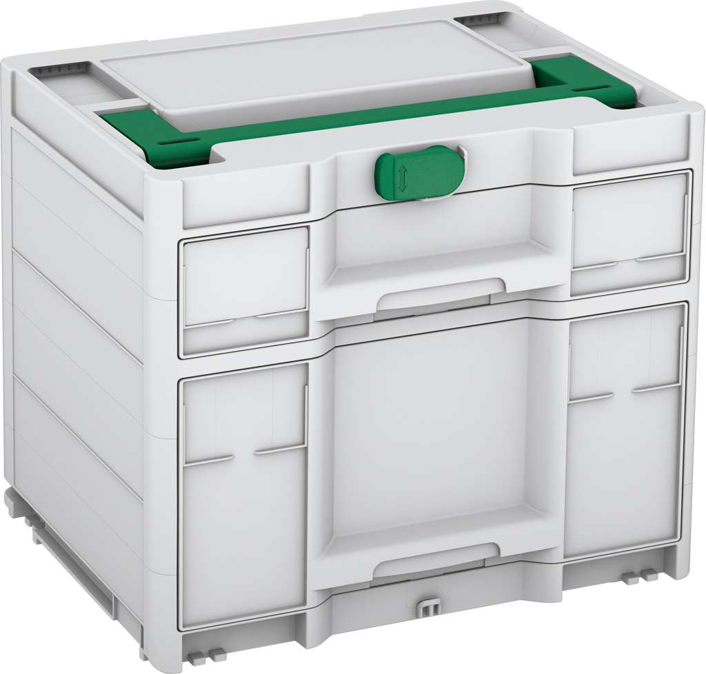 Systainer³ Sortainer/2 M 337, Light Grey with Signal Green lid handle and Signal Green catches