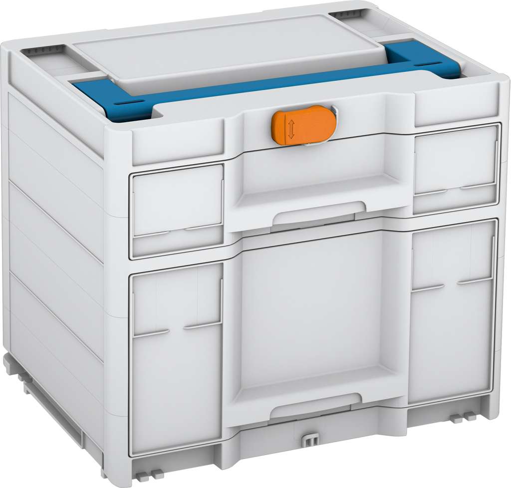 Systainer³ Sortainer/2 M 337, Light Grey with Sky Blue lid handle and Deep Orange catches