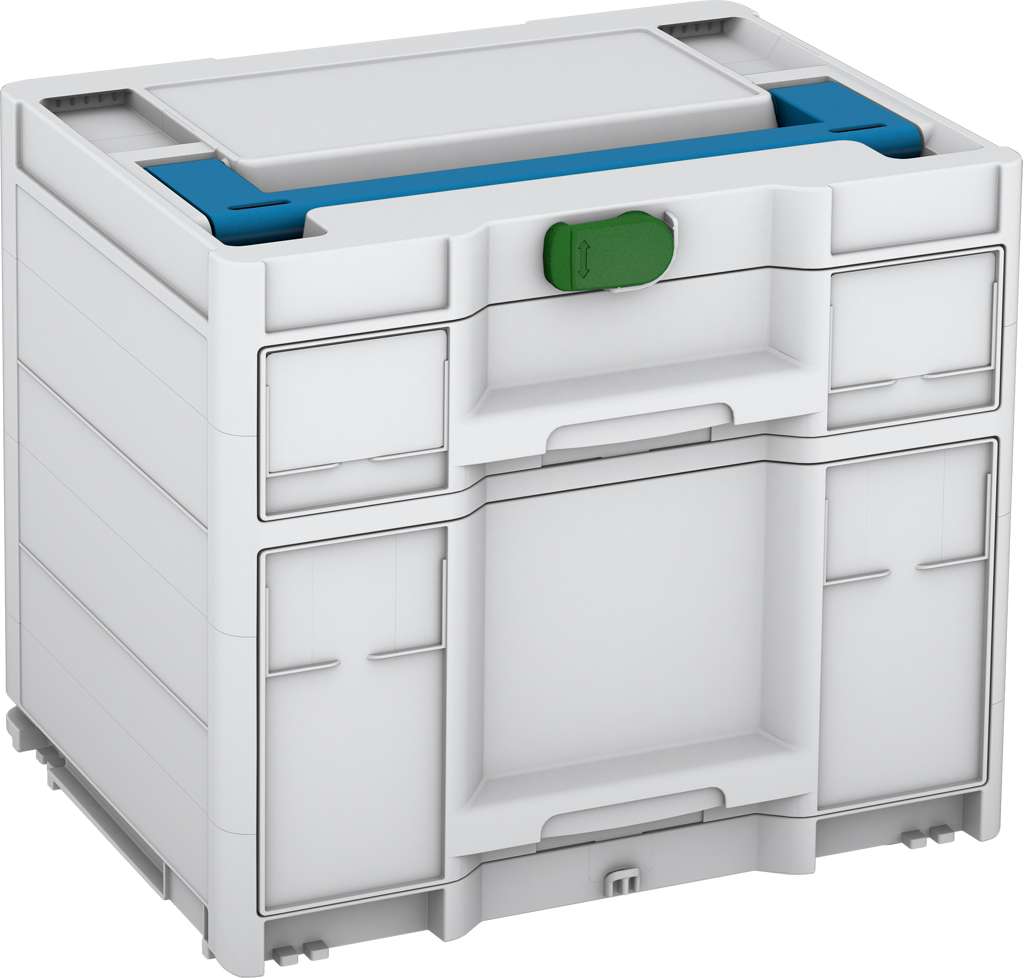 Systainer³ Sortainer/2 M 337, Light Grey with Sky Blue lid handle and Emerald Green catches