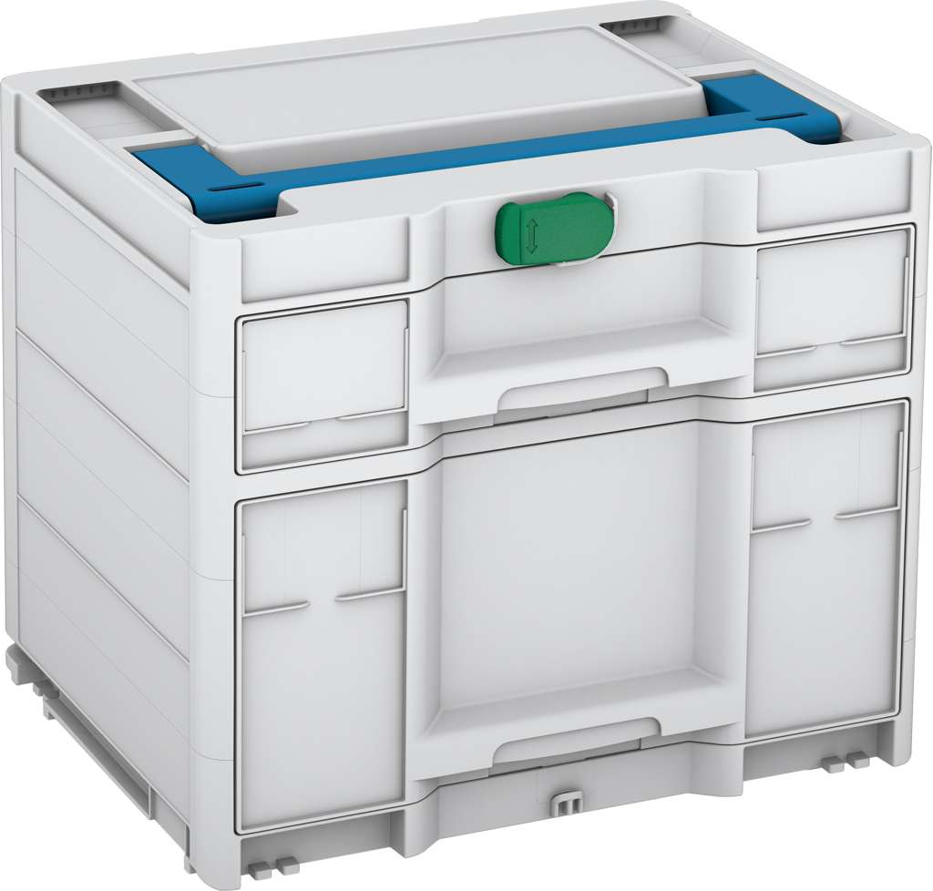 Systainer³ Sortainer/2 M 337, Light Grey with Sky Blue lid handle and Signal Green catches