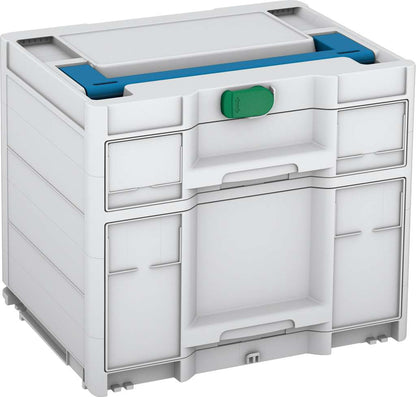 Systainer³ Sortainer/2 M 337, Light Grey with Sky Blue lid handle and Signal Green catches