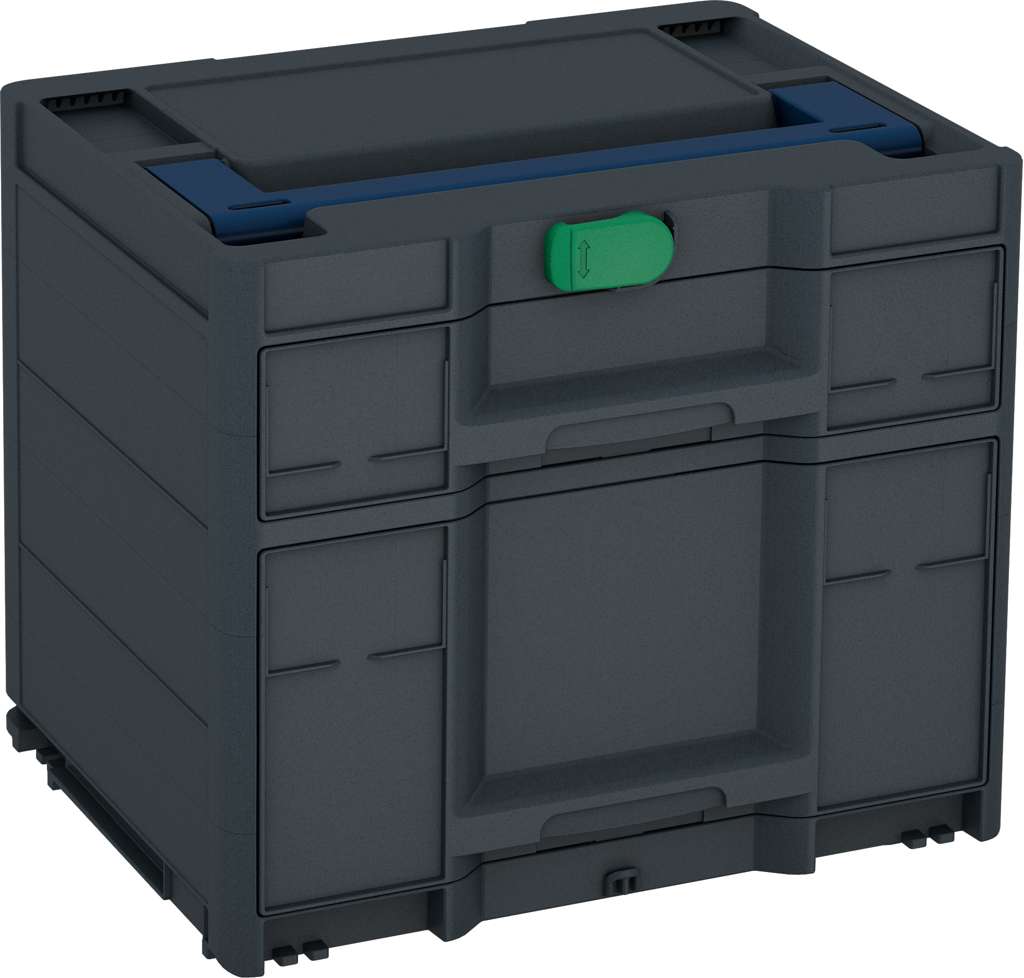 Systainer³ Sortainer/2 M 337, Anthracite with Sapphire Blue lid handle and Signal Green catches