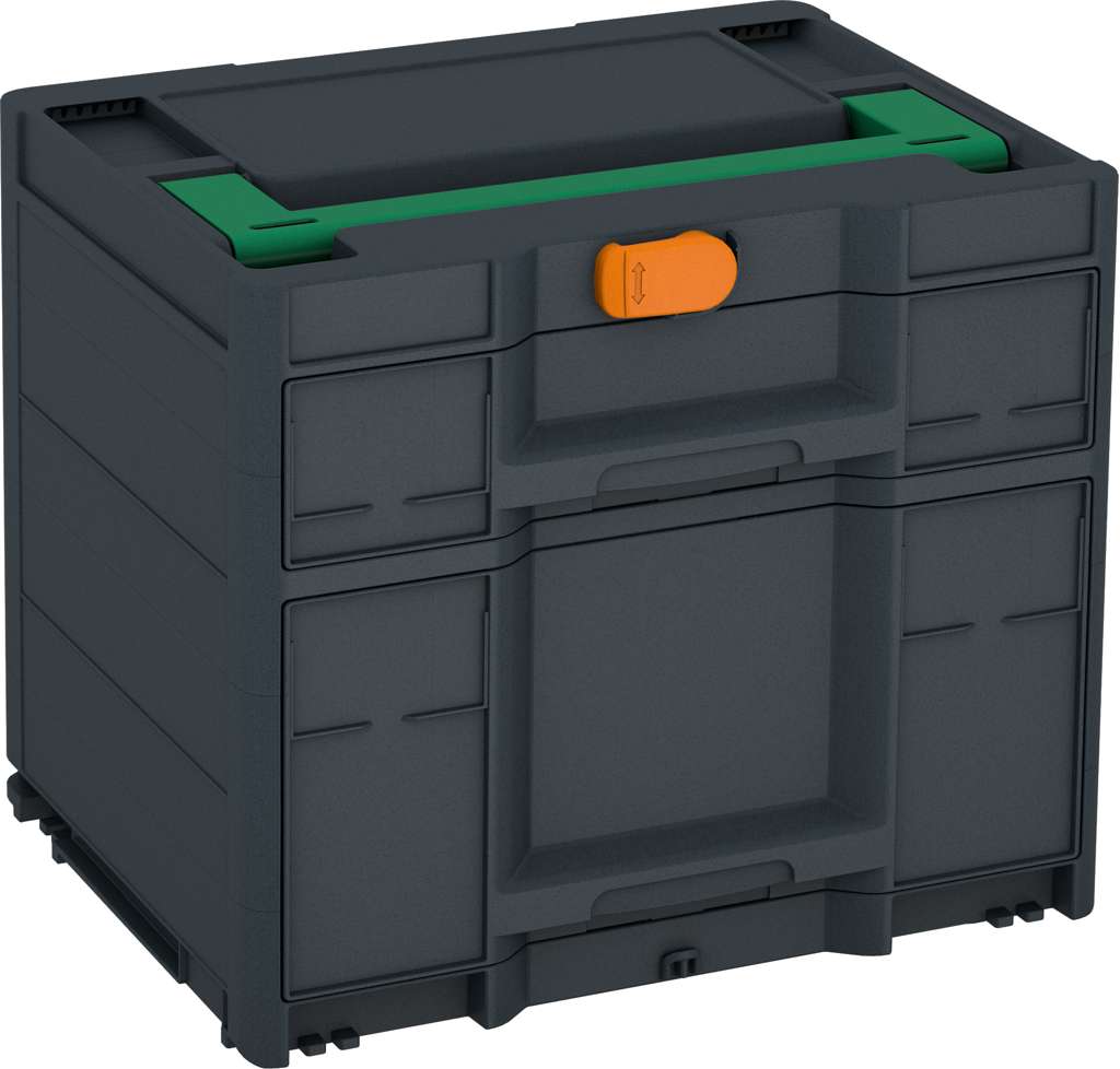 Systainer³ Sortainer/2 M 337, Anthracite with Signal Green lid handle and Deep Orange catches