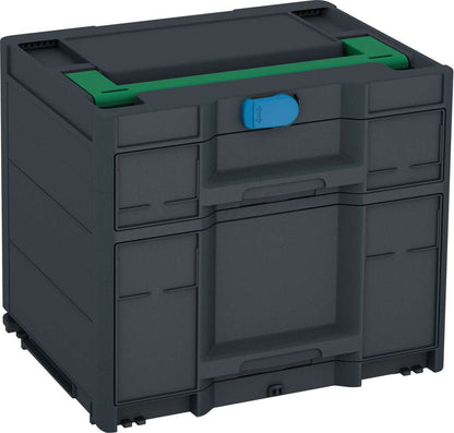 Systainer³ Sortainer/2 M 337, Anthracite with Signal Green lid handle and Sky Blue catches