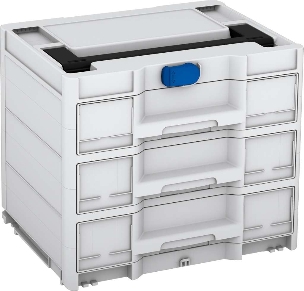 Systainer³ Sortainer/3 M 337, Light Grey with Black lid handle and Signal Blue catches