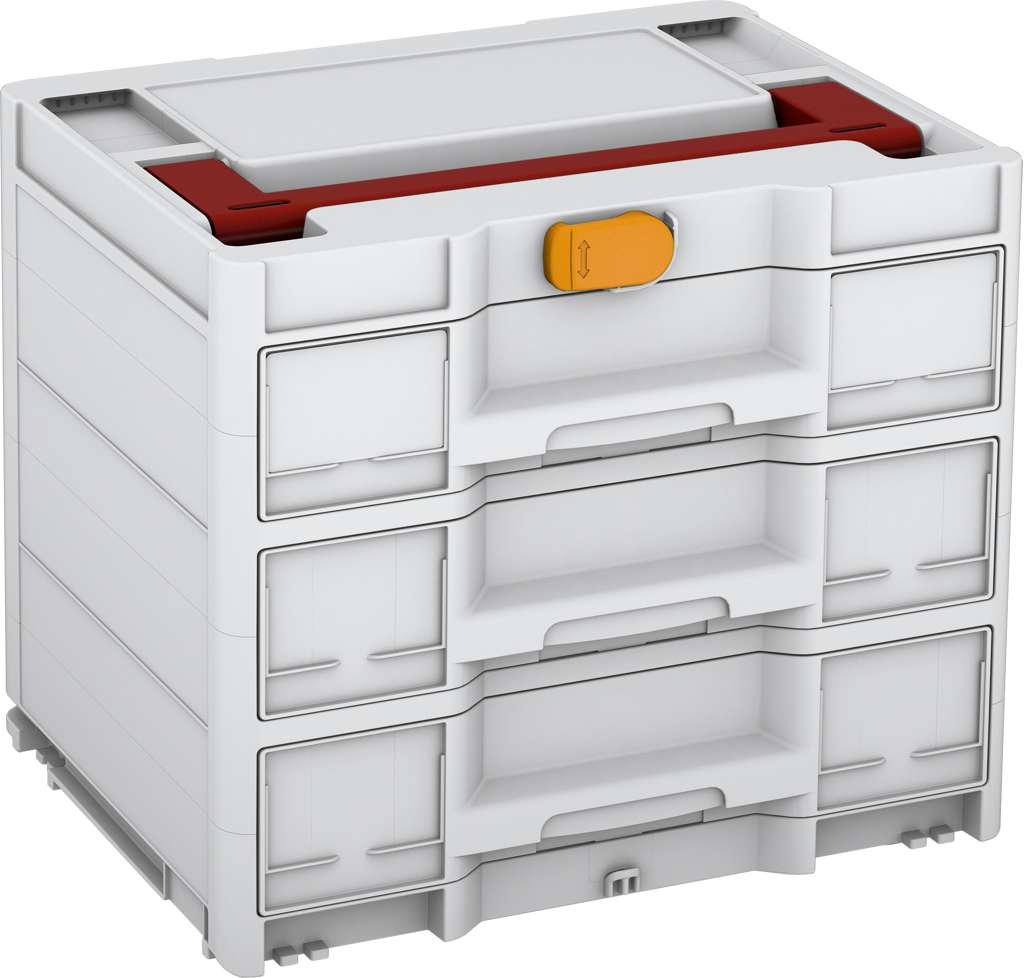 Systainer³ Sortainer/3 M 337, Light Grey with Carmine Red lid handle and Daffodil Yellow catches