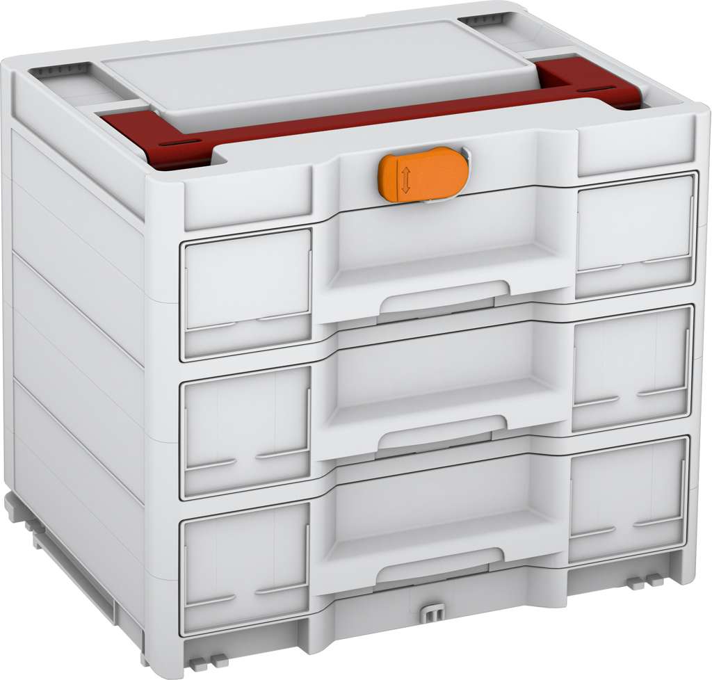 Systainer³ Sortainer/3 M 337, Light Grey with Carmine Red lid handle and Deep Orange catches