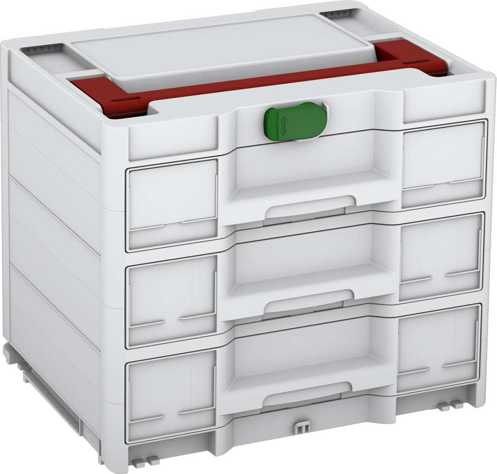 Systainer³ Sortainer/3 M 337, Light Grey with Carmine Red lid handle and Emerald Green catches