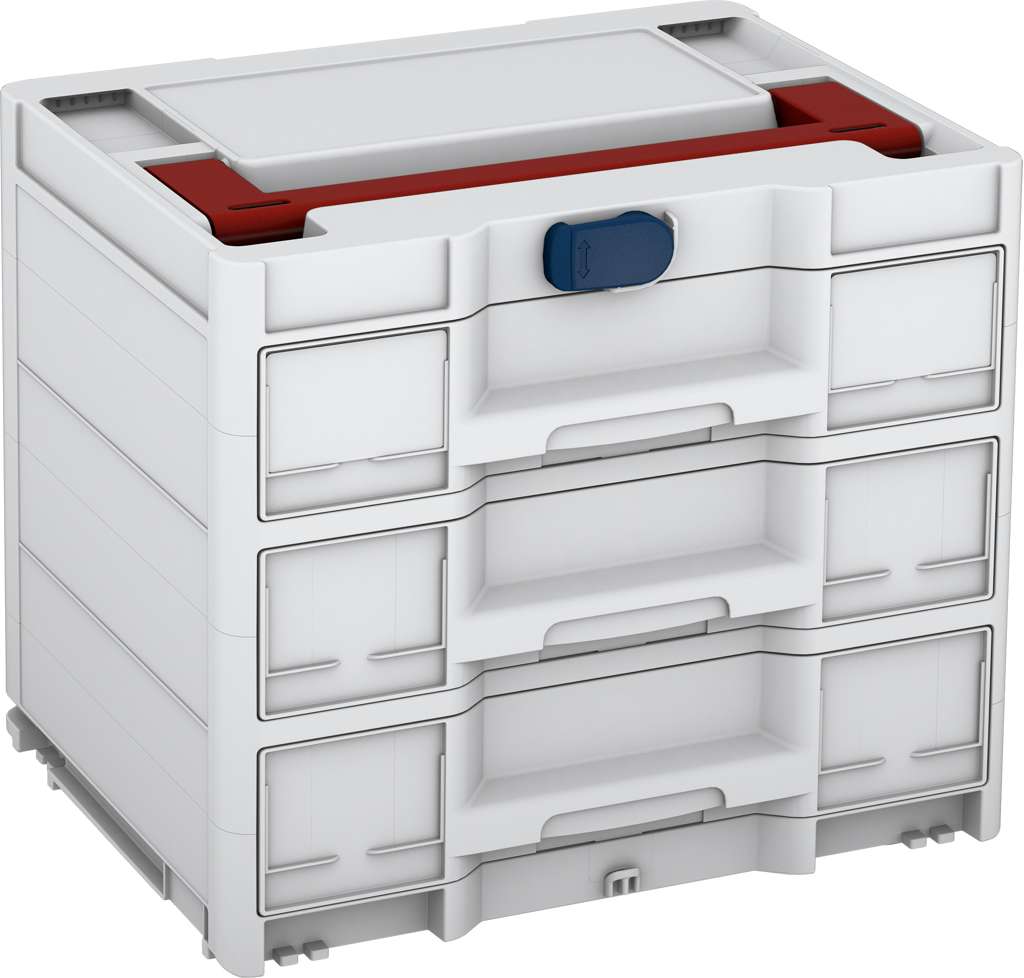 Systainer³ Sortainer/3 M 337, Light Grey with Carmine Red lid handle and Sapphire Blue catches