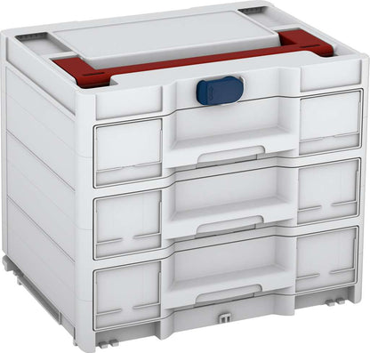 Systainer³ Sortainer/3 M 337, Light Grey with Carmine Red lid handle and Sapphire Blue catches