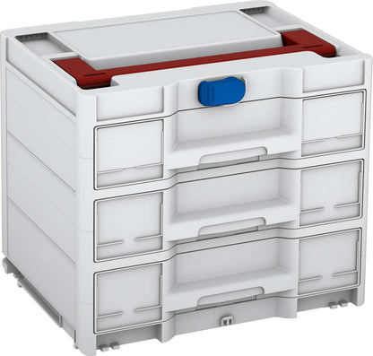 Systainer³ Sortainer/3 M 337, Light Grey with Carmine Red lid handle and Signal Blue catches