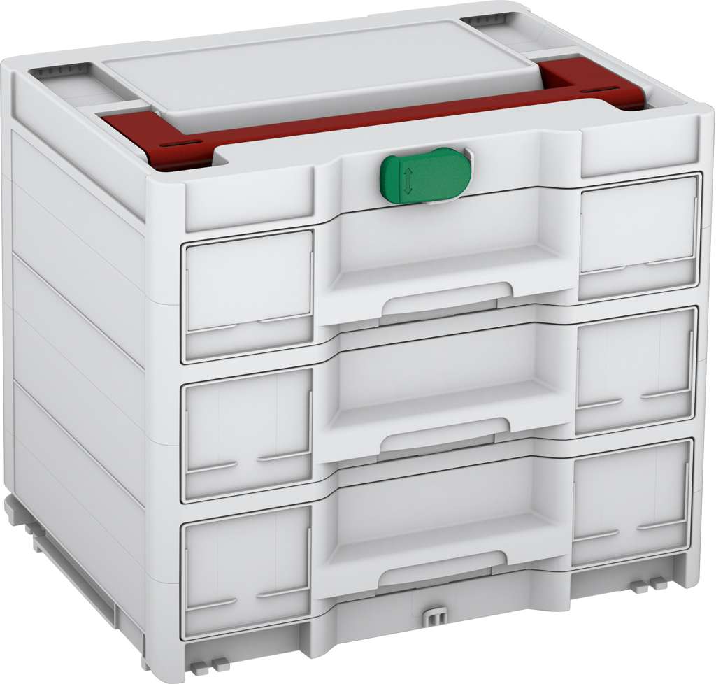 Systainer³ Sortainer/3 M 337, Light Grey with Carmine Red lid handle and Signal Green catches