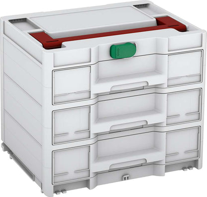 Systainer³ Sortainer/3 M 337, Light Grey with Carmine Red lid handle and Signal Green catches