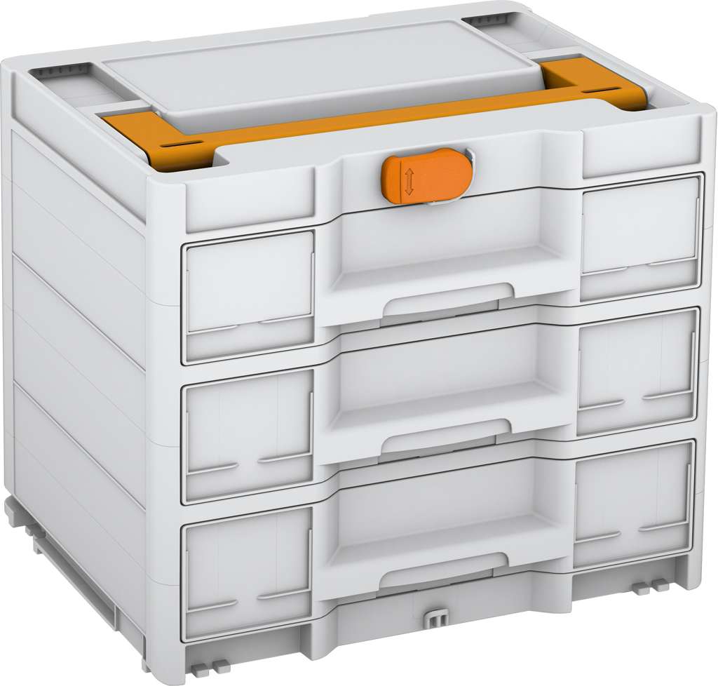 Systainer³ Sortainer/3 M 337, Light Grey with Daffodil Yellow lid handle and Deep Orange catches