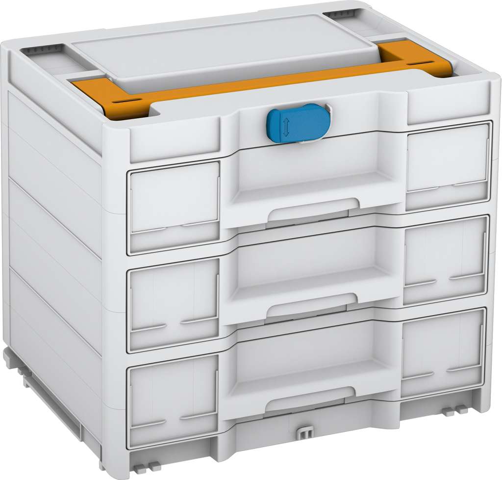 Systainer³ Sortainer/3 M 337, Light Grey with Daffodil Yellow lid handle and Sky Blue catches