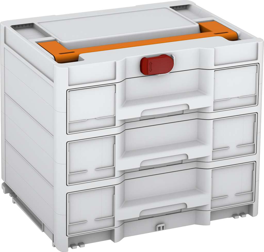 Systainer³ Sortainer/3 M 337, Light Grey with Deep Orange lid handle and Carmine Red catches