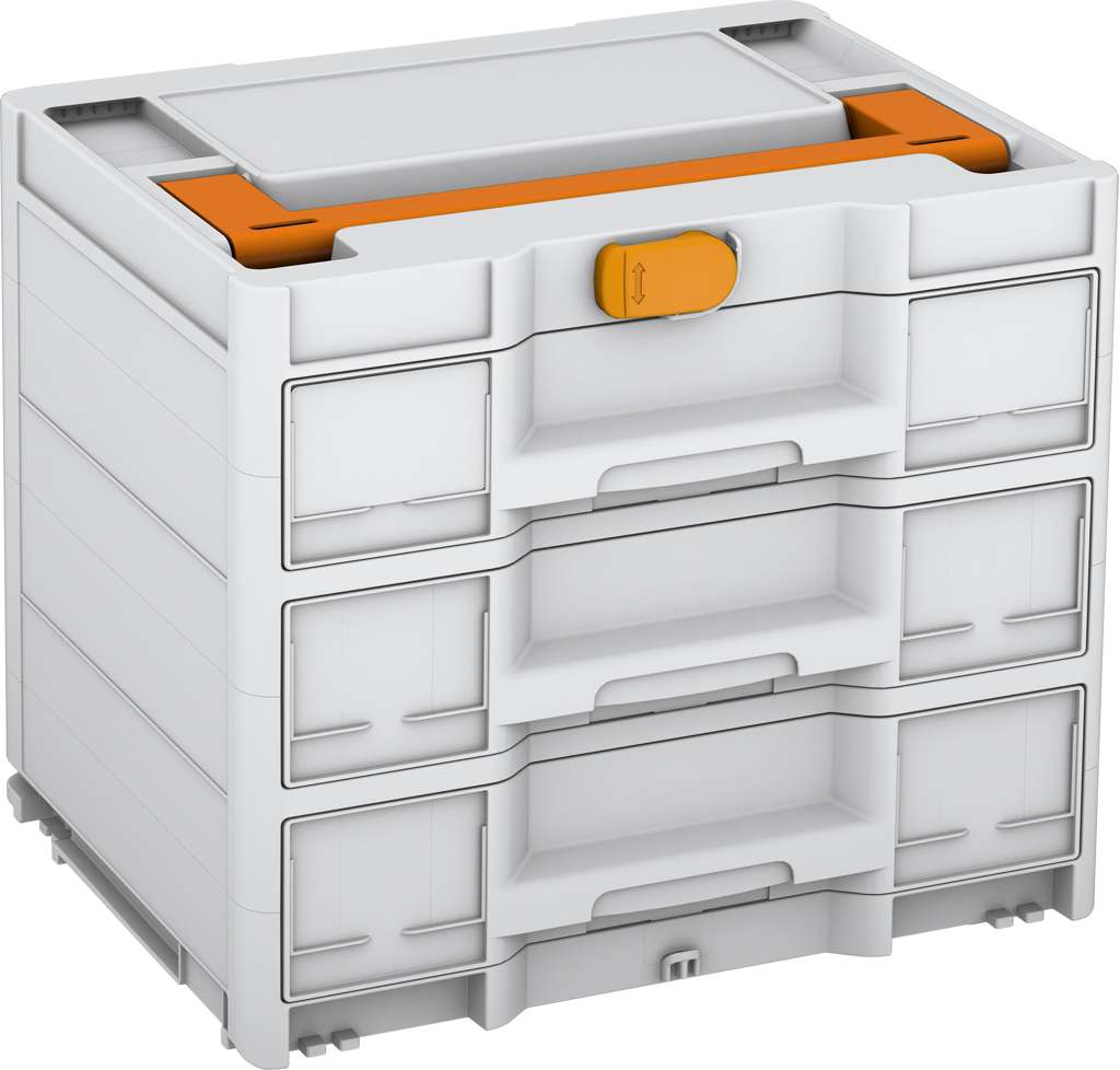 Systainer³ Sortainer/3 M 337, Light Grey with Deep Orange lid handle and Daffodil Yellow catches
