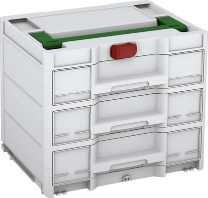 Systainer³ Sortainer/3 M 337, Light Grey with Emerald Green lid handle and Carmine Red catches