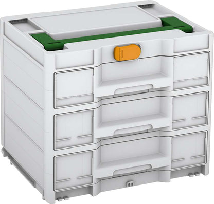 Systainer³ Sortainer/3 M 337, Light Grey with Emerald Green lid handle and Daffodil Yellow catches