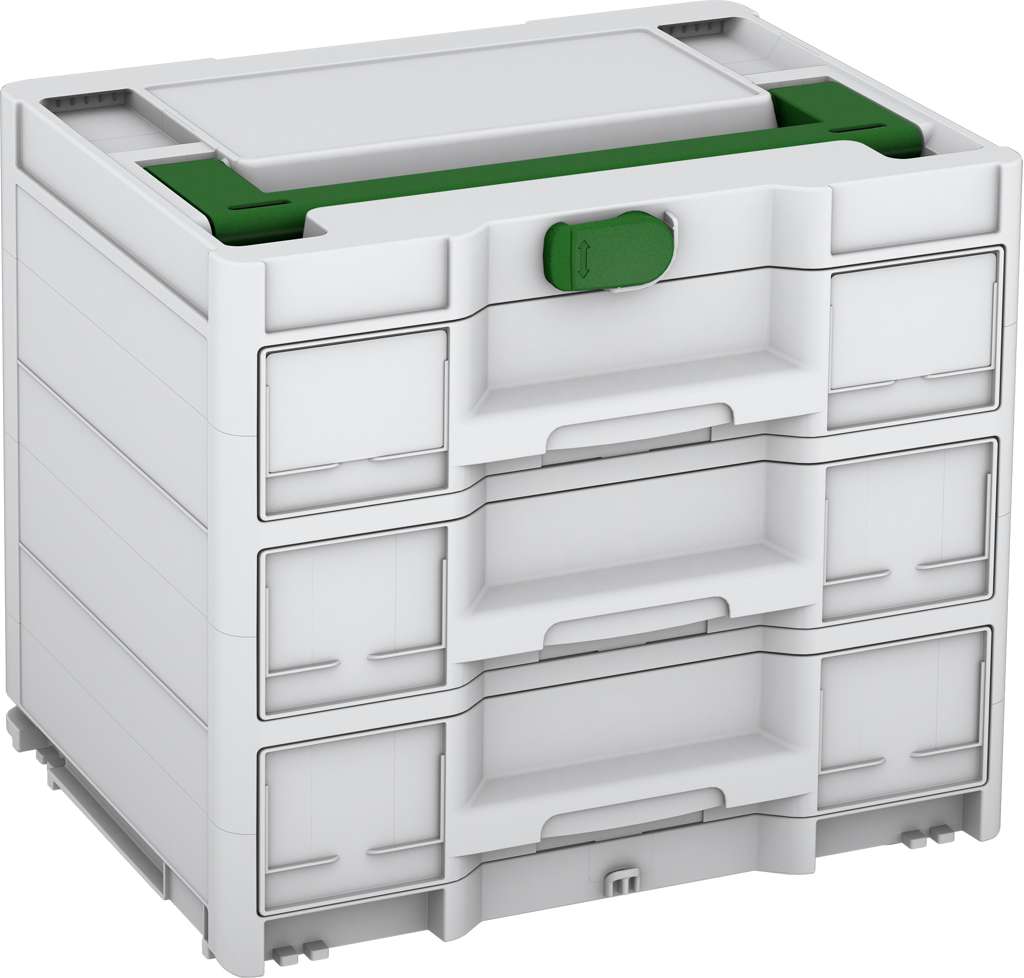 Systainer³ Sortainer/3 M 337, Light Grey with Emerald Green lid handle and Emerald Green catches